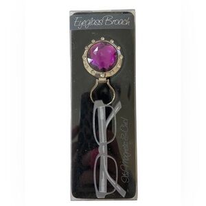 Eyeglass Brooch Purple Amethyst Rhinestone Magnetic Holder Bling Keeper New